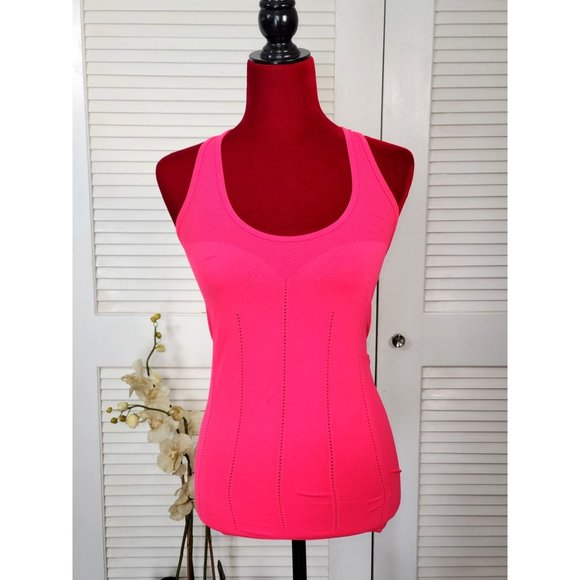FABLETICS Women's Hot Pink Perforated Panel Delta Seamless Racerback Sz S 1475 - Picture 6 of 11